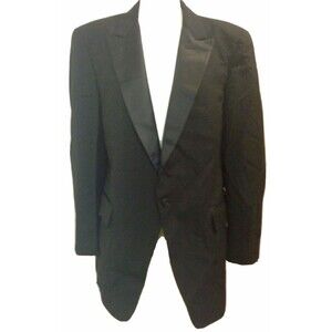 Vintage 90s TUXEDO Jacket Tux Black Wide Satin Peak Lapel‎ Men 44 R Made in USA